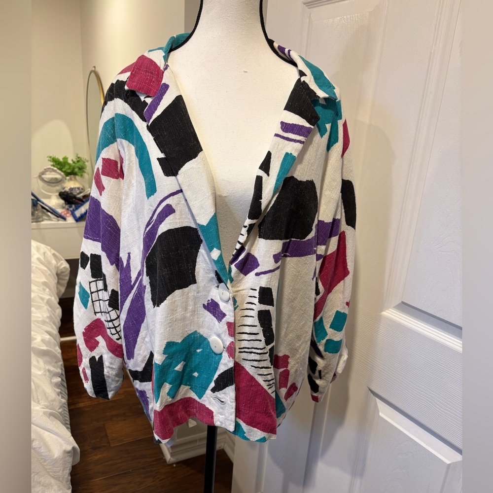 Vintage 90s Liz Moody Abstract Print Oversized Blazer Jacket XL